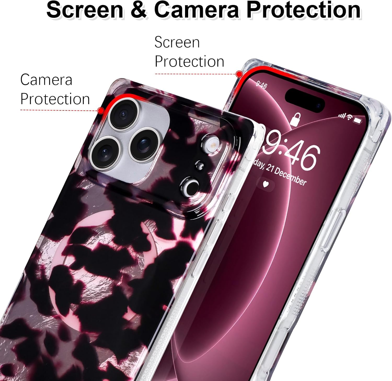 ZIYE Magnetic Case for iPhone 18 Pro Max, Pink Tortoise Leopard Print image 3