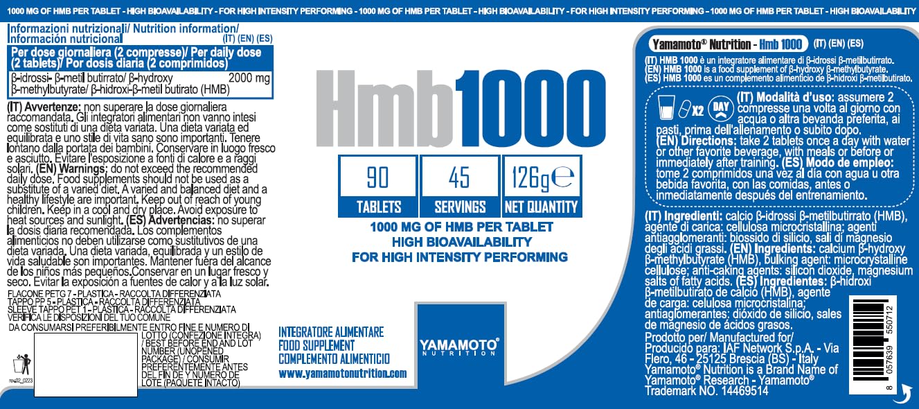 HMB1000 integratore alimentare di Beta Idrossi Beta Metil Butirato 90 compresse