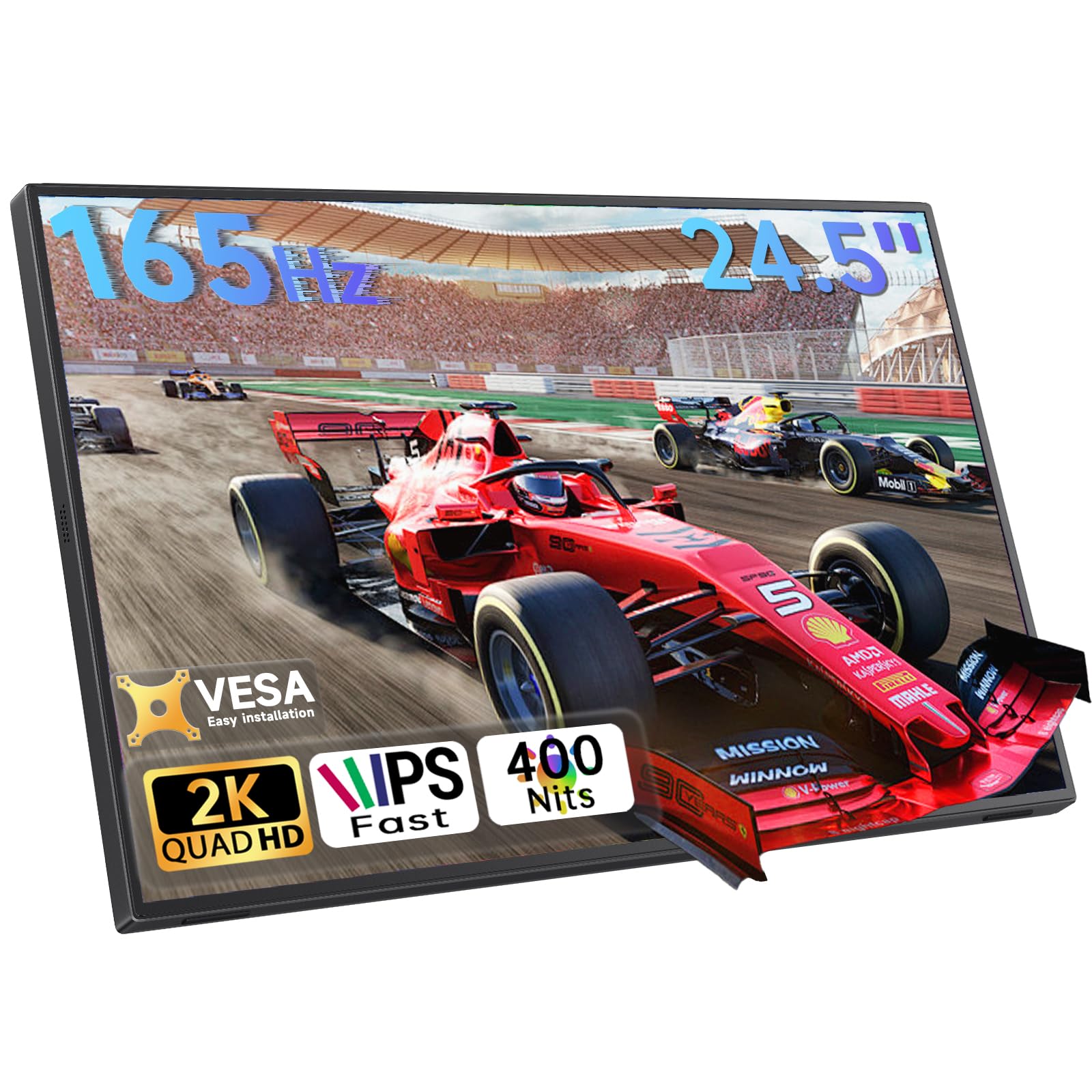 24.5 inch portable 165hz gaming monitor with srgb ips panel vesa mount