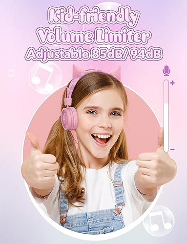 Miniatura 6 de SIMJAR Auriculares de dinosaurio para niños con micrófono para la escuela, limitador de volumen 8594 dB, auriculares sobre la oreja para niños con