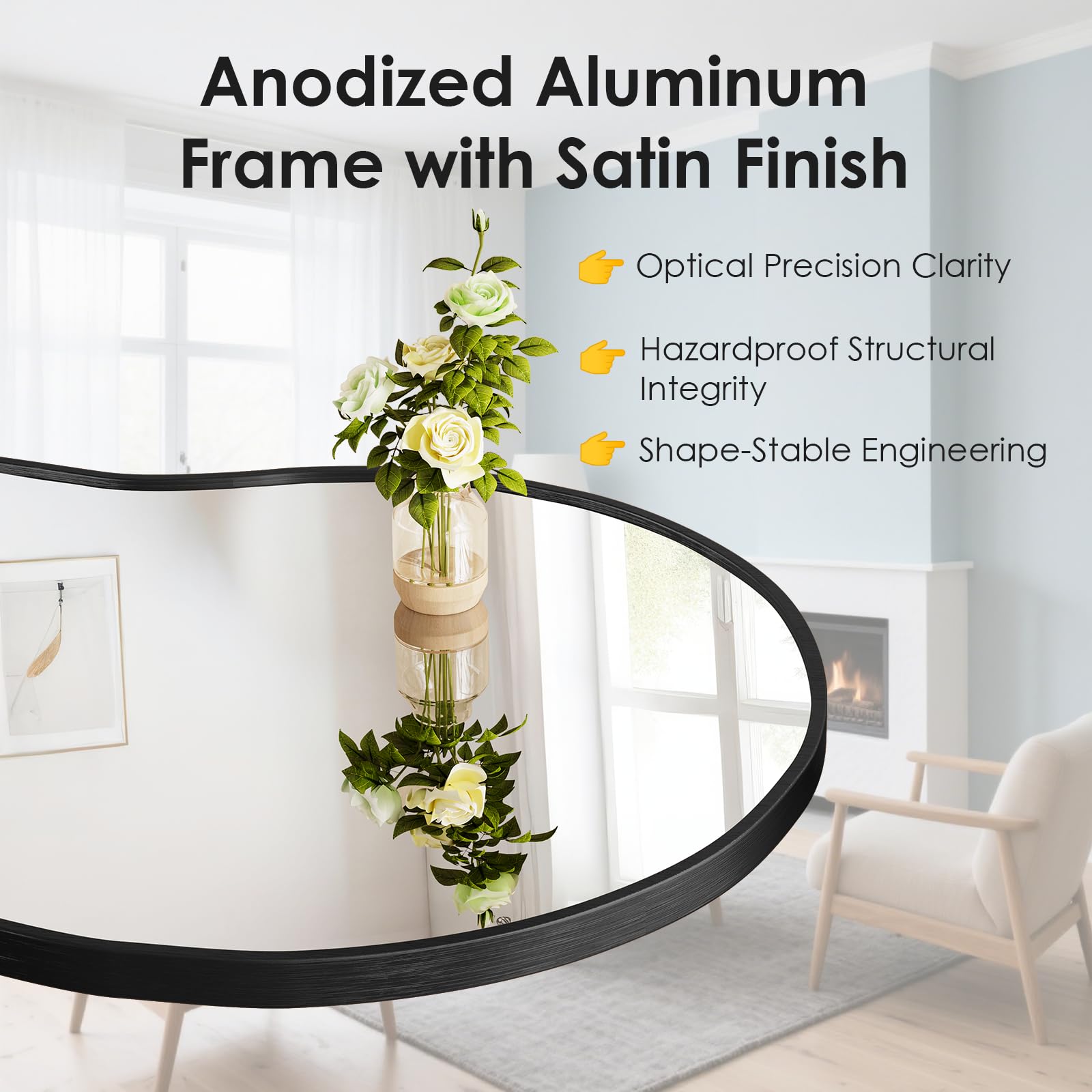 Clevich Spiegel Asymmetrisch 66x116cm Rahmen Alu, HD Glas Wandspiegel, Moderner Dekor-Spiegel, Schlankes Modernes Design, für Bad Badezimmer Wohnzimmer Flur Schlafzimmer Wand Cloud-Design, Schwarz