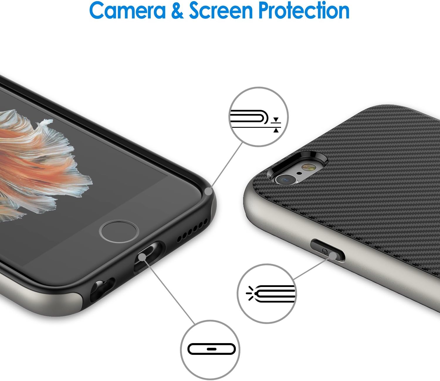 JETech Case for iPhone 6s and iPhone 6, Slim Protective Cover with Shock-Absorption, Carbon Fiber Design (Grey)
