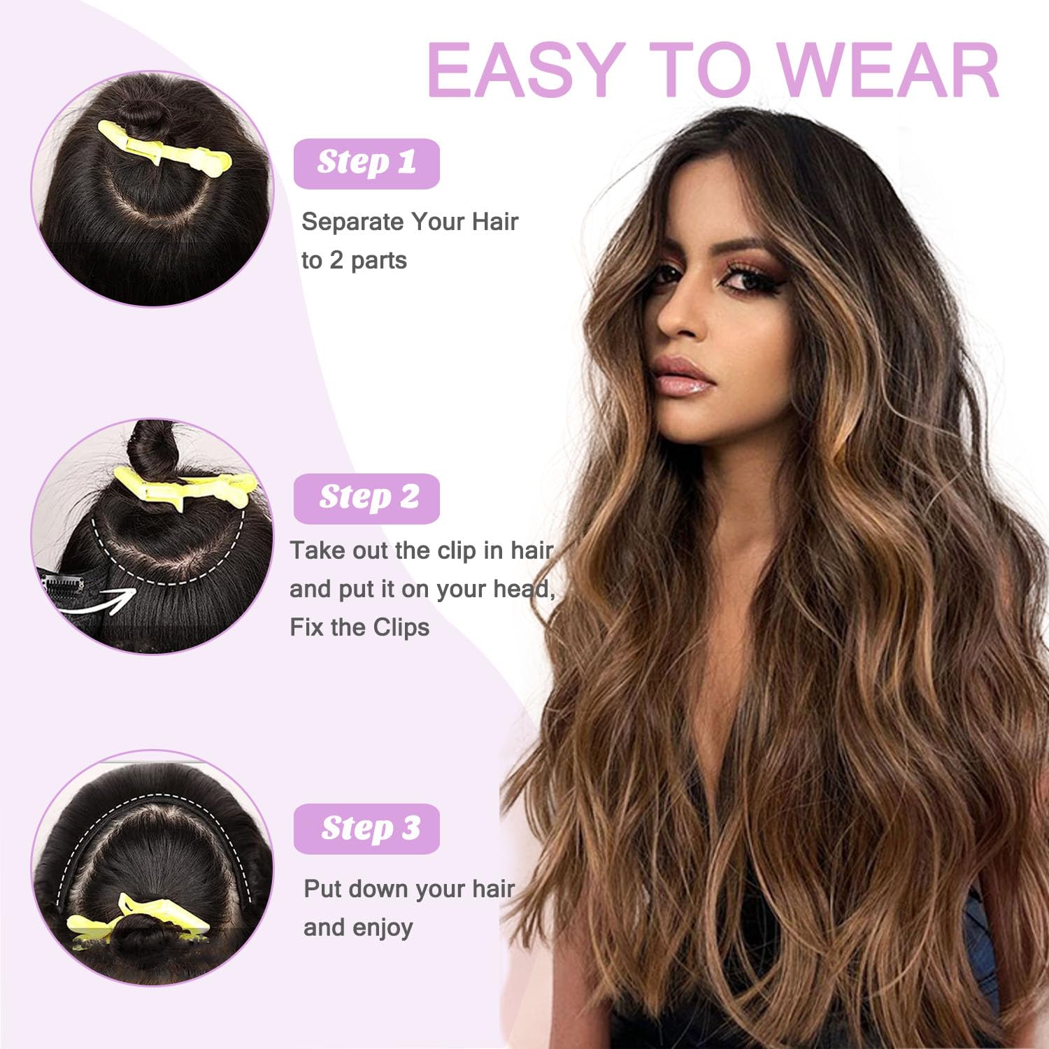 Chocolate Delight 22” Ombré Remy Hair Extensions? Amazon.com : Rimoss Clip in Hair Extensions Real Human Hair  main image 3