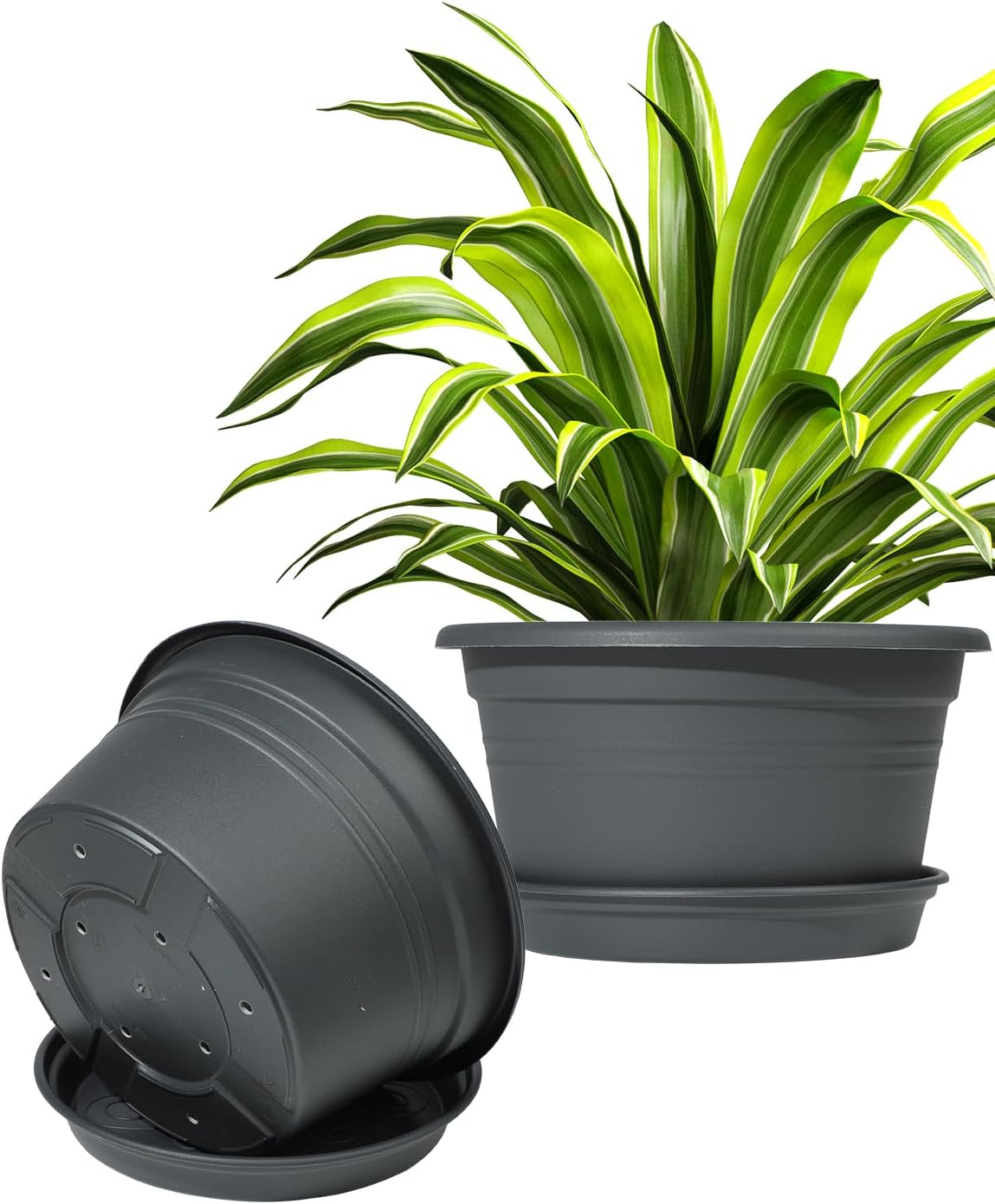 VIDELLY 2 Pack Plants Pot 13 Inch Large Flower Pots Plastic Planters Pots with Drainage Hole & Tray Modern Garden Planters for Indoor Outdoor Plants, Room & Office Decorative, Garden Containers