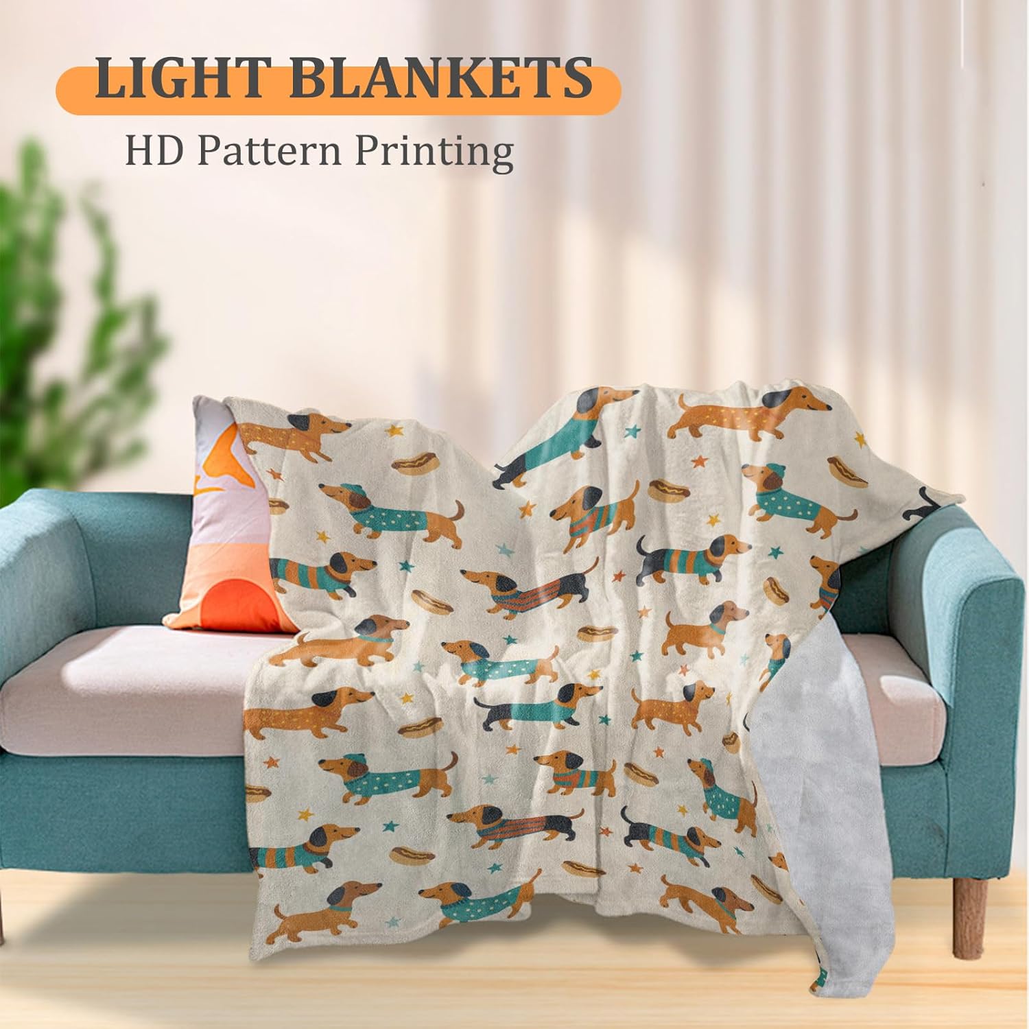 Playful Dachshund Blanket, Wiener Dogs in Colorful Outfits and Hotdogs 60 x 50 Inch Flannel Throw Blanket, Gifts for Women Kids, Lightweight Cozy Warm Blankets for Sofa Travel Home Decor - Image 2