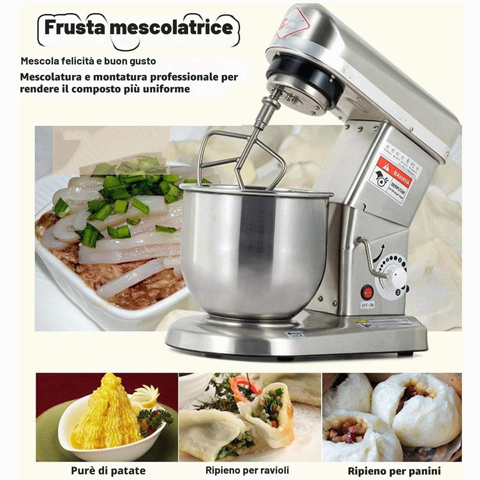 Impastatrice Elettrica da Cucina, Impastatrice a Spirale, Impastatrice per Torte 3 in 1,con Gancio per Impastare, Frusta, Frusta e Ciotola per Panificio Pizzeria Ristorante,Silver-5L