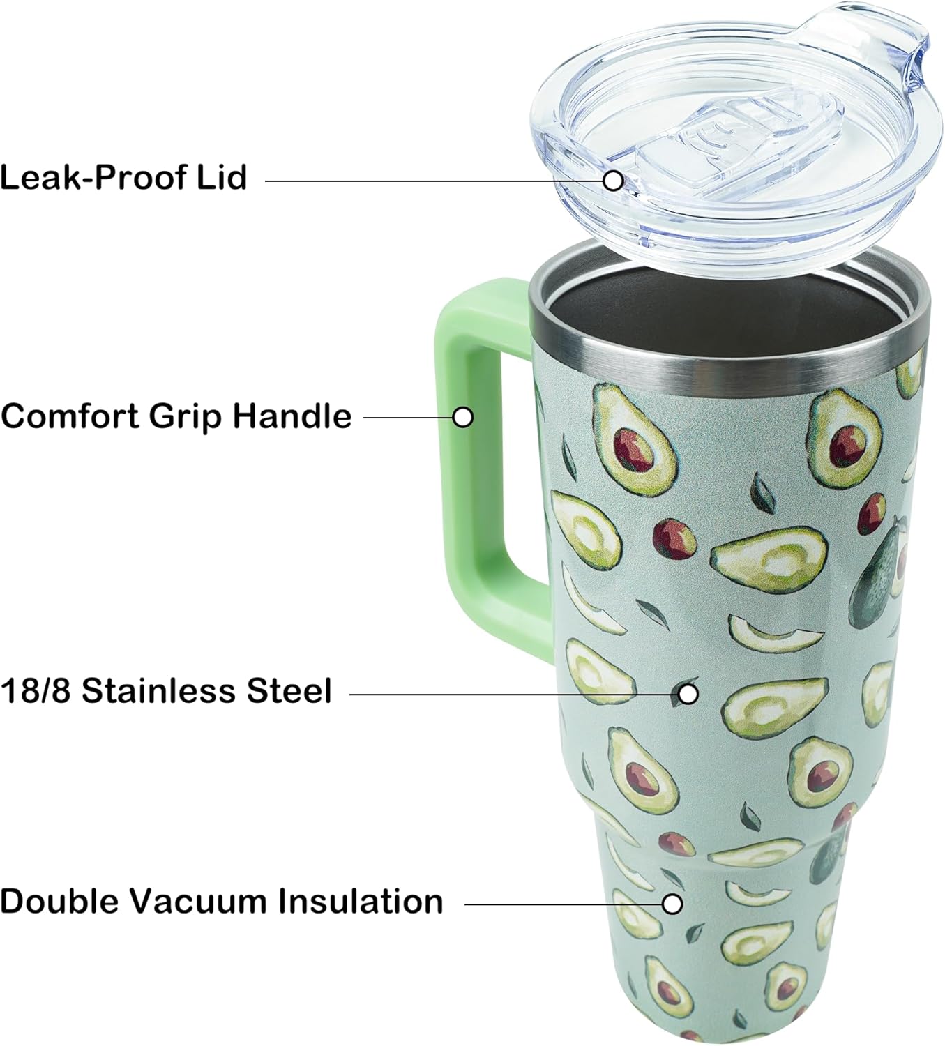 40 oz Tumbler with Handle and Straw, Stainless Steel Insulated Cup with Leak Proof Lid and Straw Lid, Keep Drinks Cold and Hot for Hours(Avocado) - Image 3