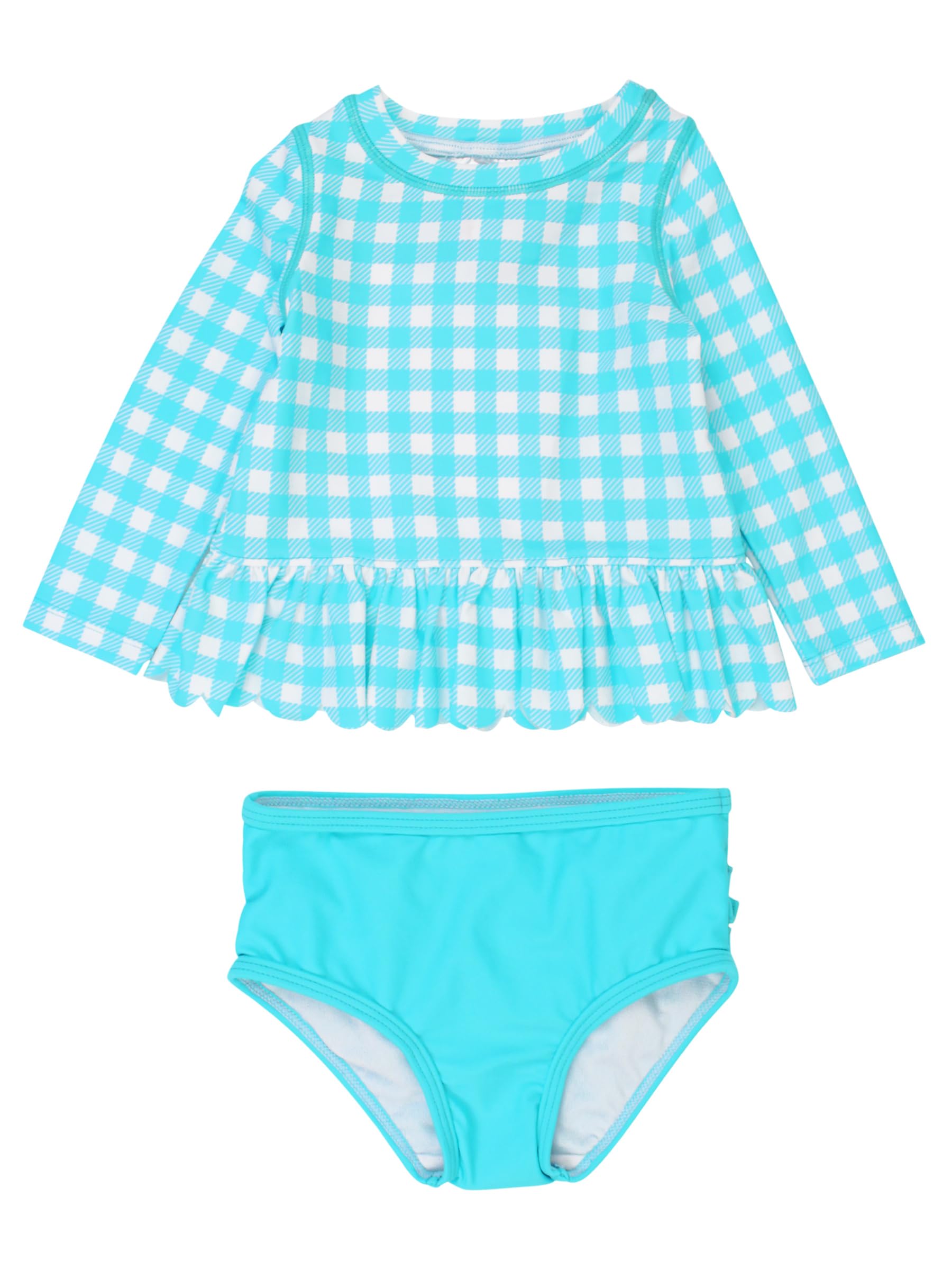 RuffleButts Girls Scalloped Long Sleeve - 2-Piece Rash Guard Swim UPF 50+