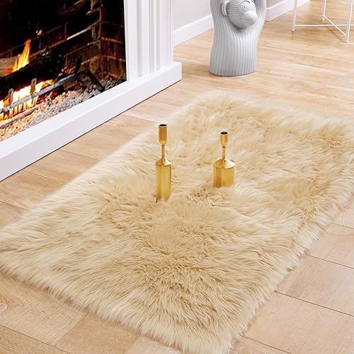 Miniatura 9 de Ciicool Alfombra negra esponjosa de piel sintética de conejo, alfombra gruesa y mullida que no desprende pelusa, alfombra peluda para dormitorio,