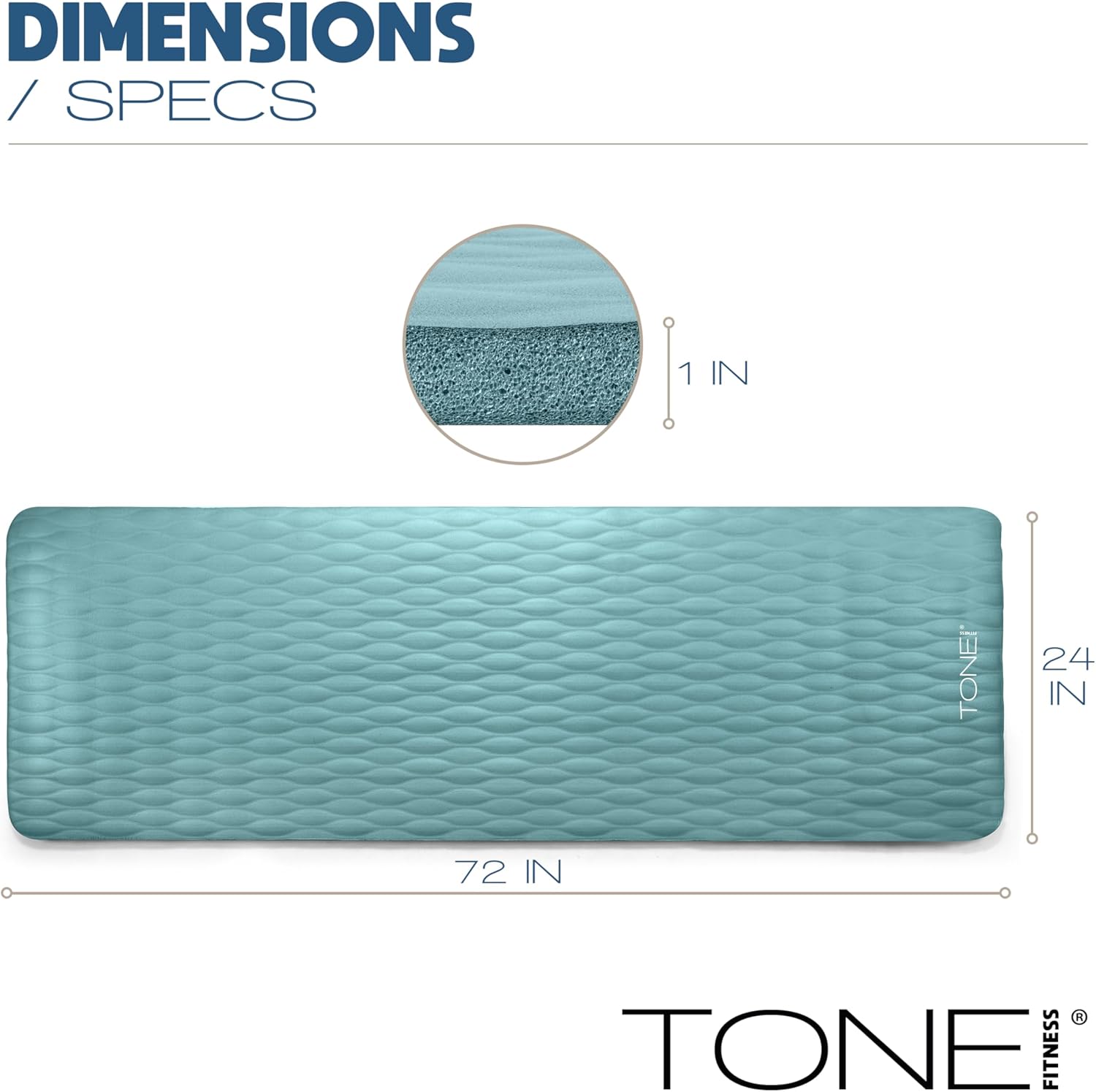 Tone Fitness 1-Inch Thick Yoga Mat | High-Density, Non-slip Exercise Mat with Carrying Strap for Yoga, Pilates, & Home Gym Workouts | Multiple Options