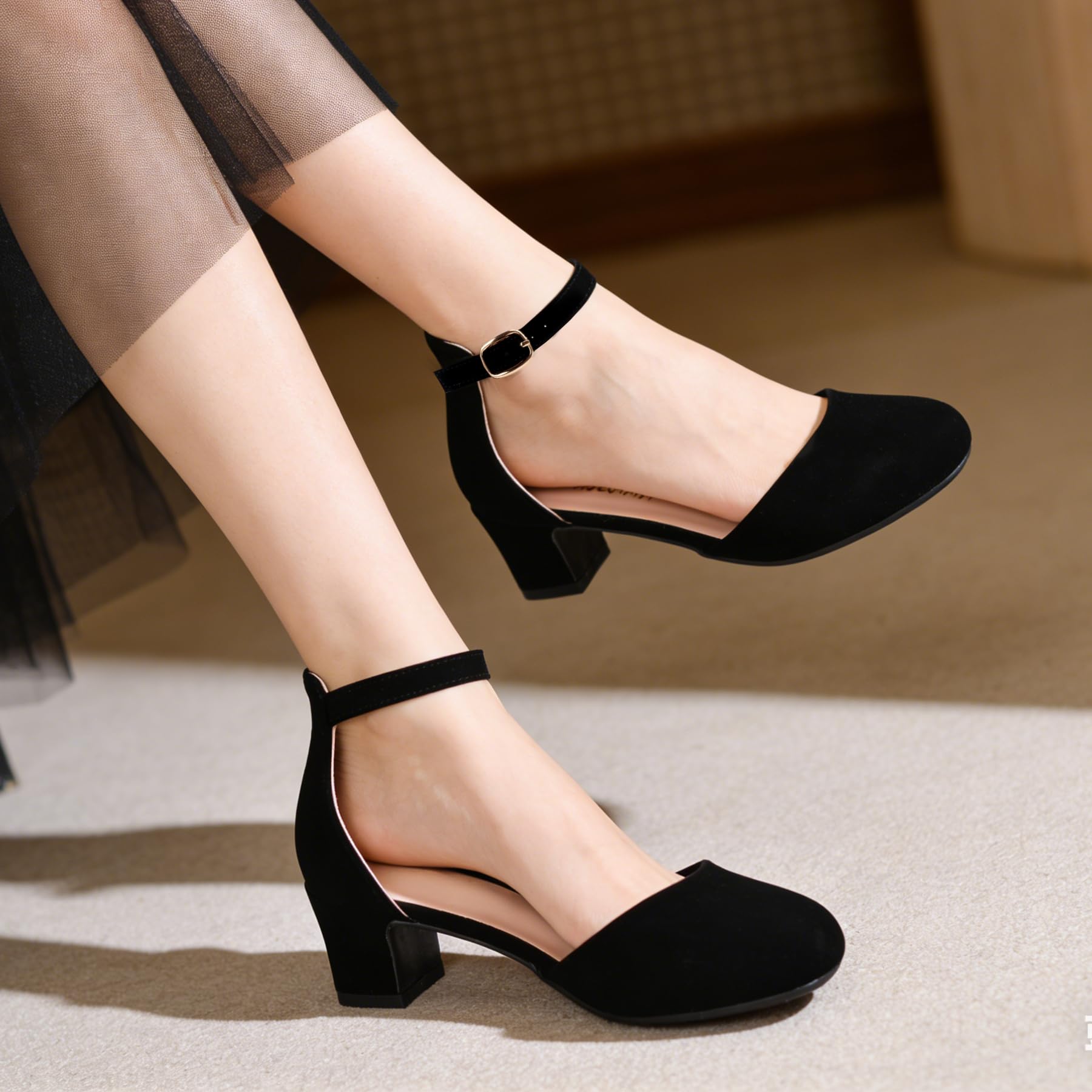 Girls Dress Shoes Closed Toe, High Chunky Kids Heels for Girls, Ankle Strap Wedding Party Pump Flower Girl Shoes - 4