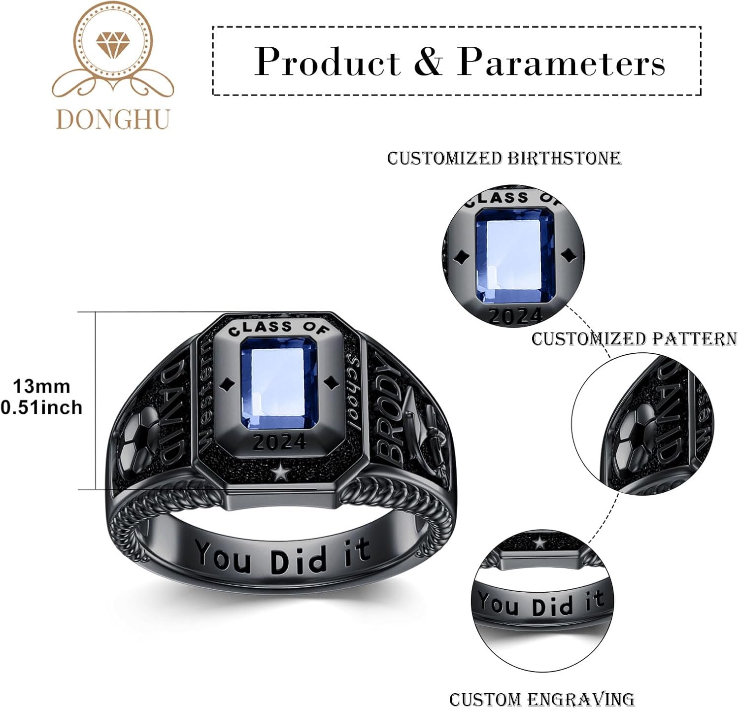 Personalied Mens Class Rings 10k/14k/18k/Sterling Silver High School College Class Ring Customized Birthstone Class Of 2025 2026 Ring Graduation Gift for Men(With Gift Box)