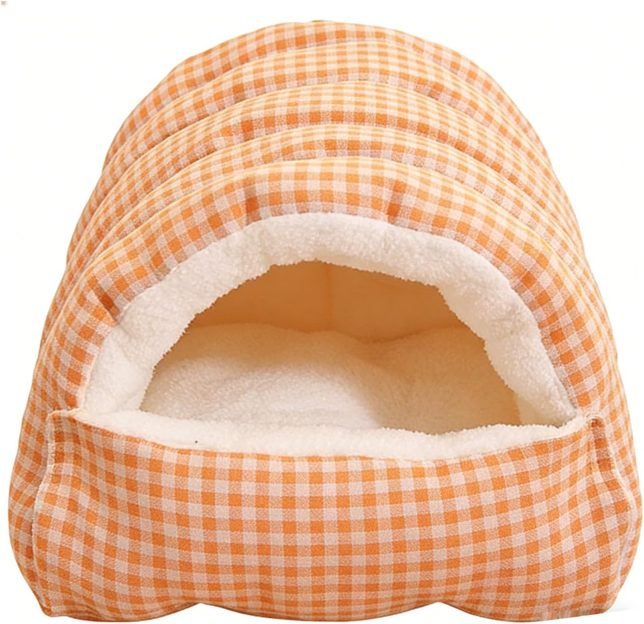 Cat Dog Cave Bed, Soft Plush Enclosed Indoor Pet Bed with Removable Cushion, for Cats Kittens Small Dogs (Light Orange)