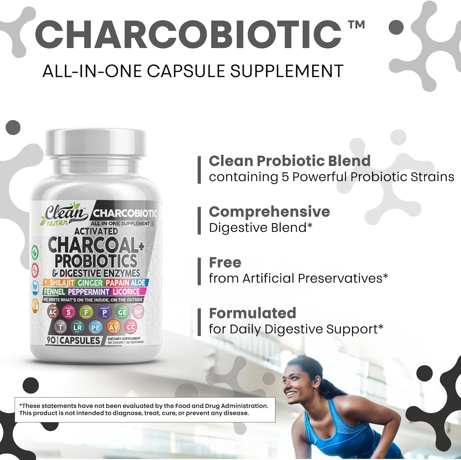 Clean Nutra Activated Charcoal Pills + Shilajit Probiotic Digestive Enzymes for Digestive Health Capsules with Peppermint Fennel Licorice Papain Ginger Turmeric Powder | Gut Health - Image 6