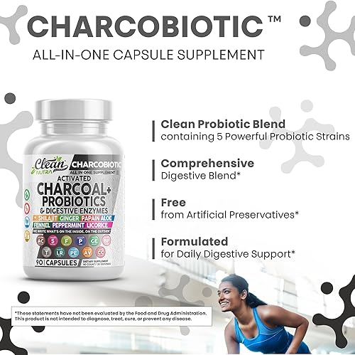 Miniatura 6 de Clean Nutra - Píldoras de carbón activado + enzimas digestivas probióticas Shilajit para la salud digestiva cápsulas con menta hinojo regaliz