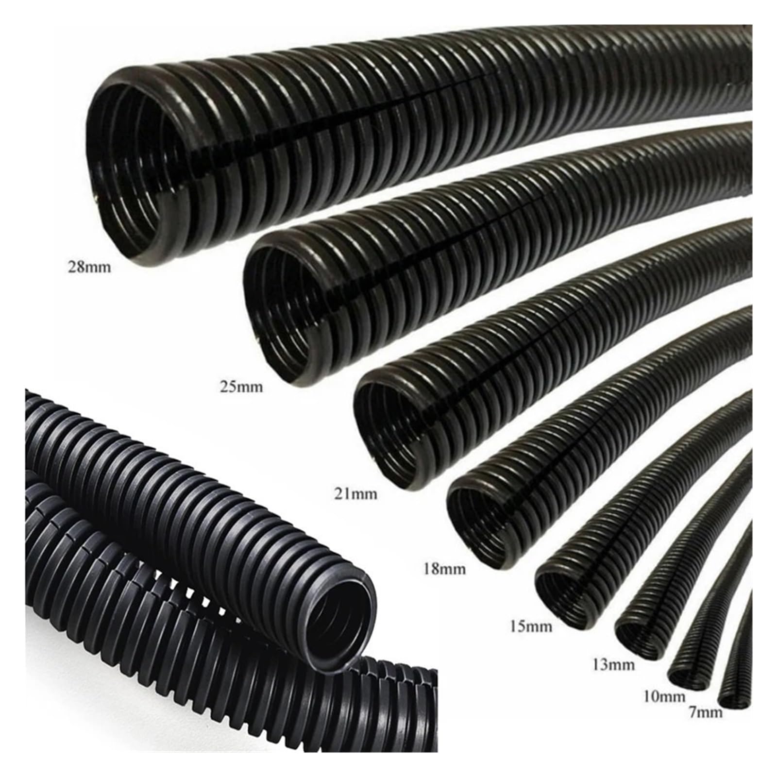 Tubo flexible, Tubo de plástico corrugado, Tubo corrugado con aislamiento de PP(Black,25mm)