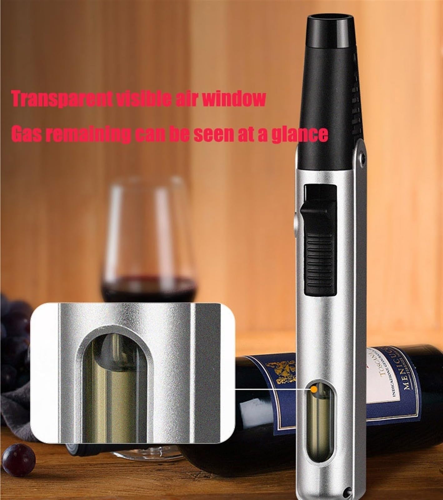 Lot de 3 briquets au butane rechargeables et coupe-vent pour barbecue, cuisine, camping - avec fenêtre de visualisation (gaz non inclus)