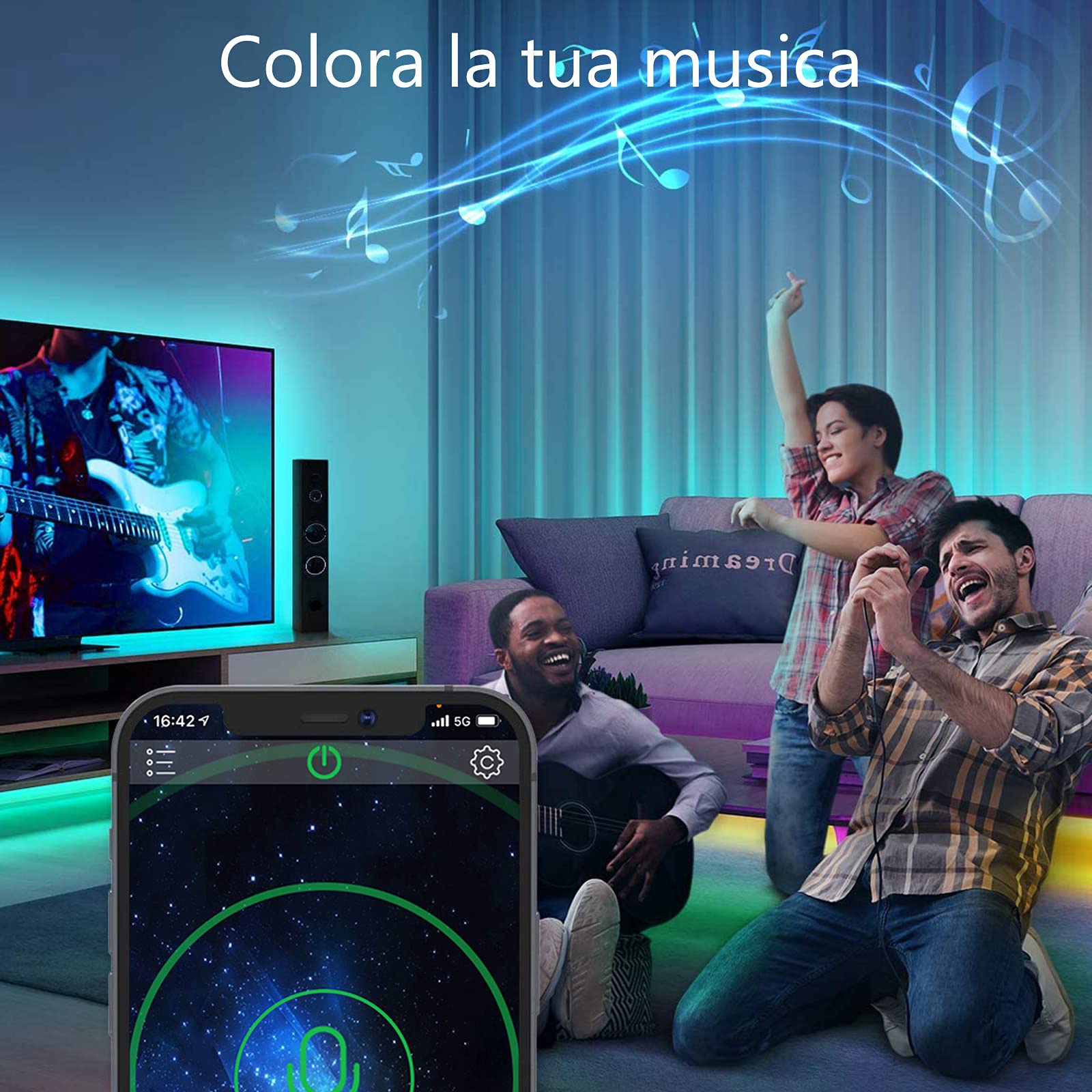 Striscia LED 5M Bluetooth, LUXONIC Strisce LED Flessibile 5050 RGB Impermeabile controllata da App e Telecomando, Luci LED adatto per TV, Camera da letto, Natale, Feste e Decorazioni per la casa