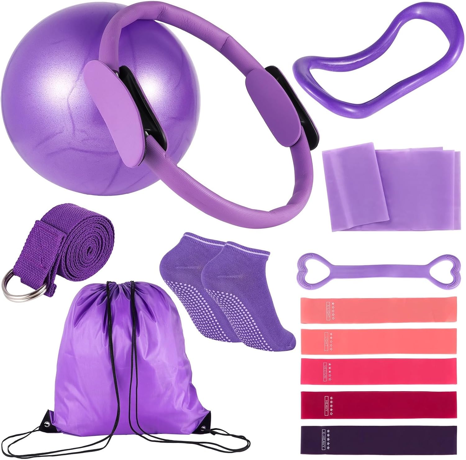 Women's Pilates Ring Set, 13 Pieces, Home Exercise, with, Bands, Strap, and More