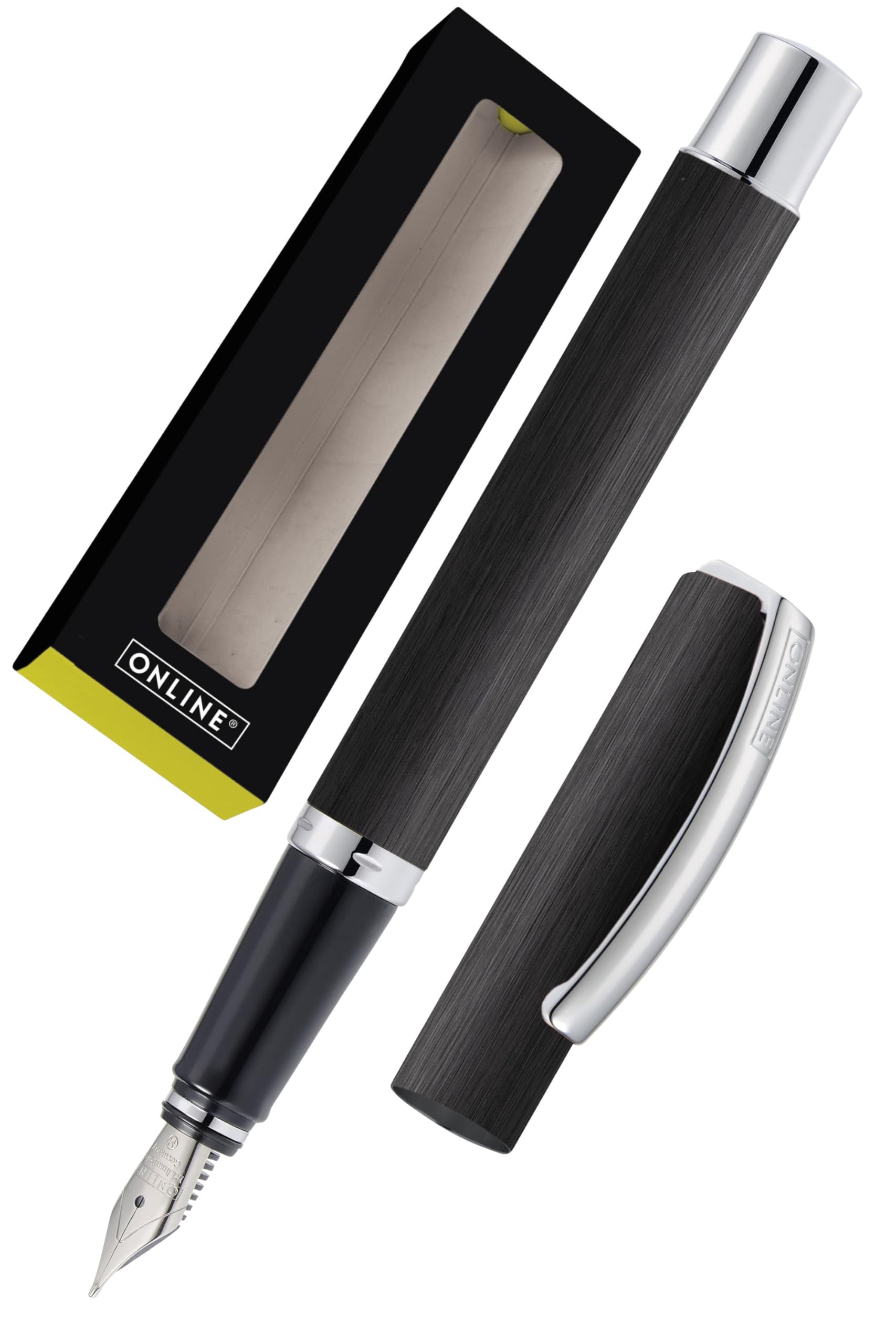 Online Fountain Pen Vision Black, Made Of Aluminum, Iridium Nib Medium, Suitable For Standard Ink Cartridges And Converters, Pen In Gift Box