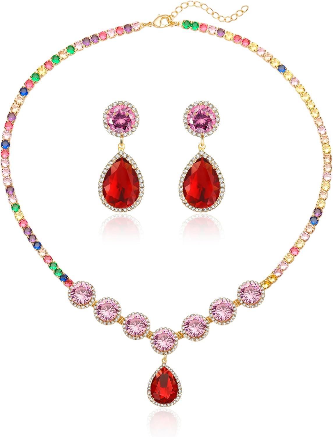 AMYJANE Wedding Jewelry Set for Women Bridal Crystal Teardrop Necklace Earrings Set for Brides Bridesmaids Cubic Zirconia Rhinestone Fashion Necklace Dangle Earrings Jewellery Set for Prom Party