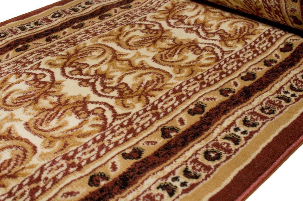 TAPISO Atlas chodnik na metry, krótkie runo, do kuchni, salonu, klasyczny, kwiatowy, paski, brązowy, beżowy, Ökotex 120 x 700 cm