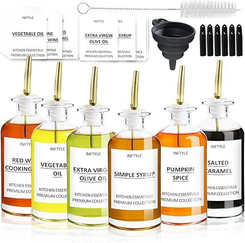 INFTYLE Botellas de jarabe de 12 onzas, dispensador de jarabe de café, botella de vidrio para barra de café para cocina, con boquilla de vertido de