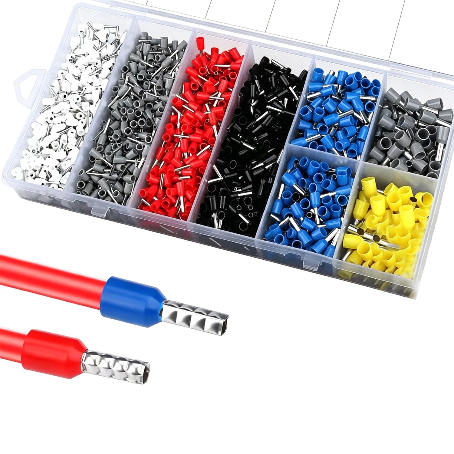 1800Pcs Wire Ferrules Kit（0.5-10mm²）, Electrical Crimp Connectors, Insulated Terminal Ferrules Assortment with Portable Storage Box, AWG 23-7Cord End Terminals for Automotive and Household Wiring