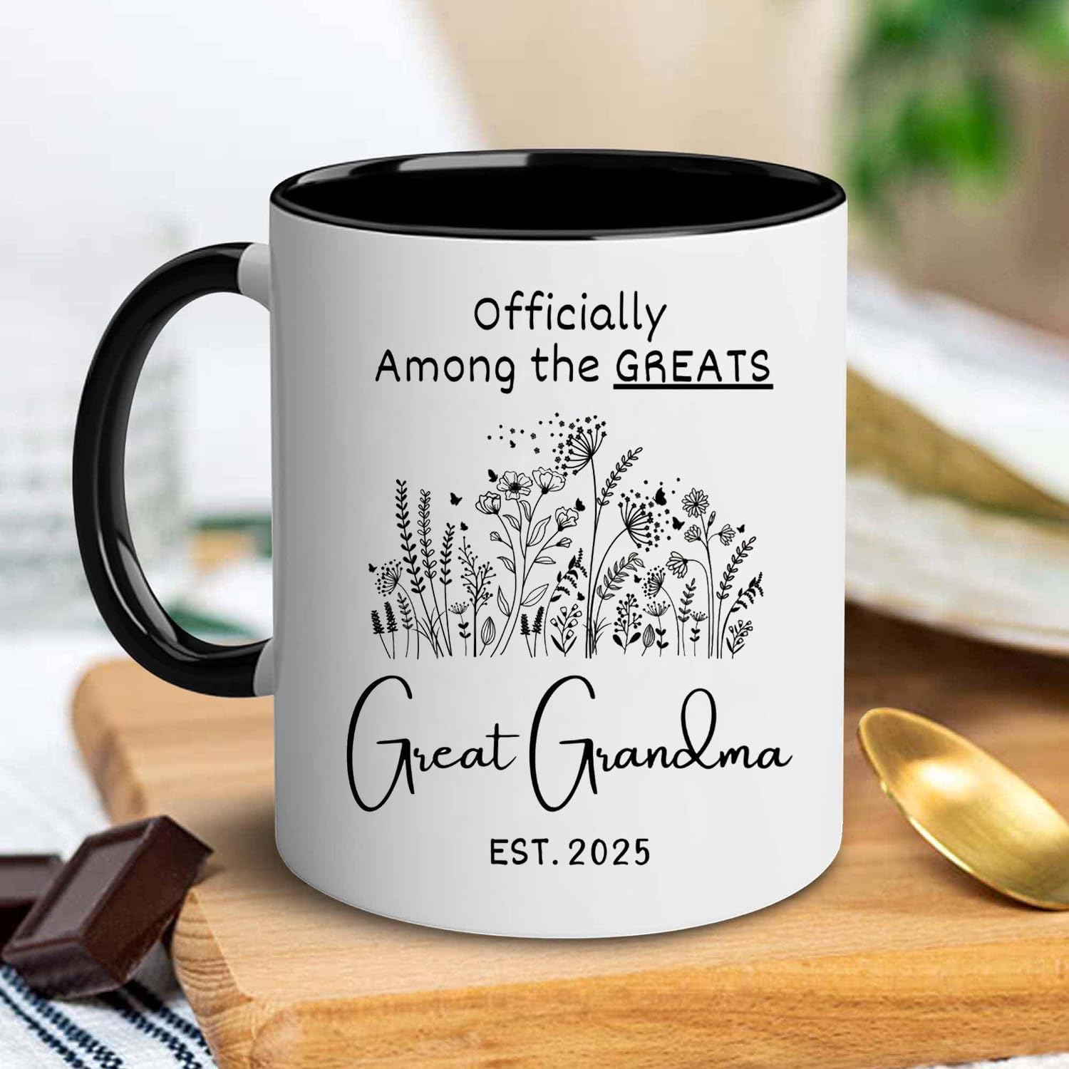 Grandma Mug & Coaster Gift Set – “Great Grandma Est. 2025” Pregnancy Announcement Mug | Mothers Day, Birthday Gift For Grandma