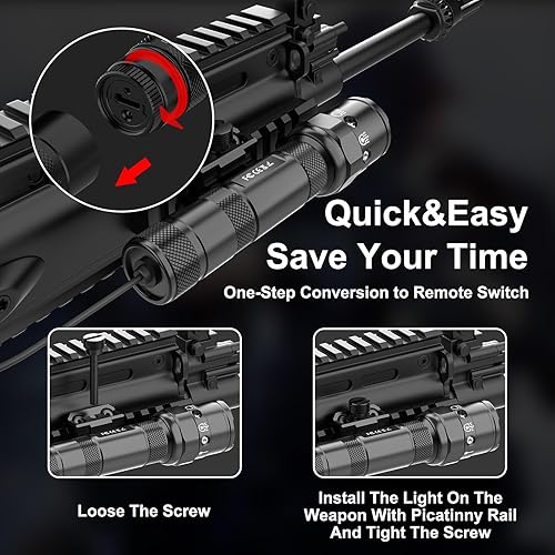 Miniatura 19 de Combo de linterna láser para rifle - Linterna táctica de 1250 lúmenes, luz láser rojo/verde para escopeta, luz láser de riel con interruptor