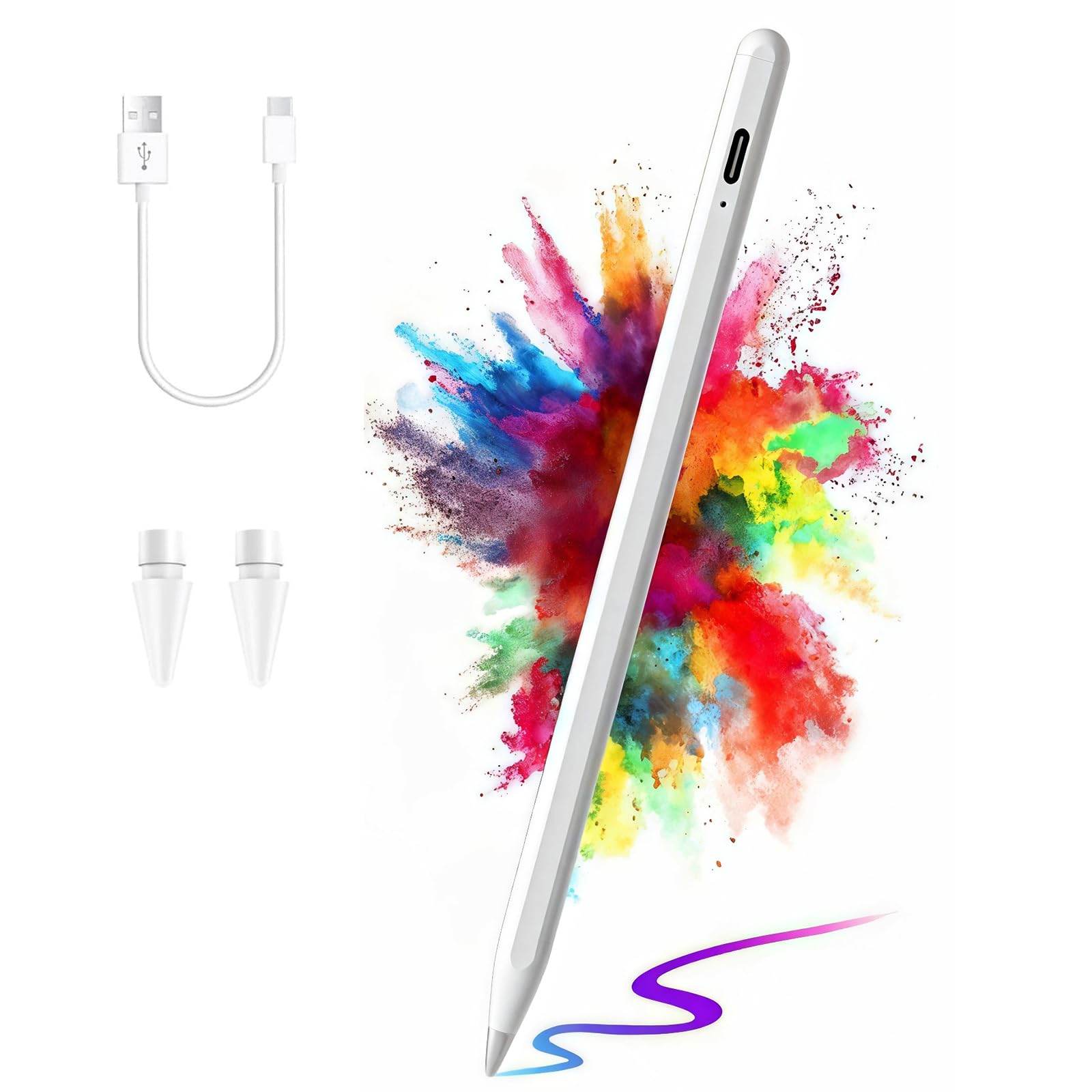 JIMTAB Stylus Pen for iPad, Universal Fine Point iPad Stylus Pencil with Magnetic Adsorption Compatible with iPhone/iPad/Samsung/Android/Tablet &amp; Other Touch Screens (1 Light Power)