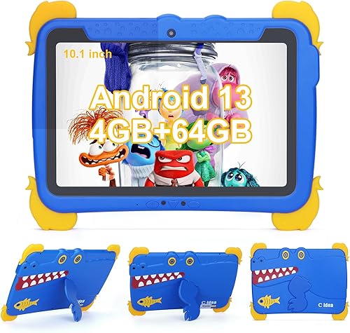 C idea Tablet Android 13 para niños, tableta de 10.1 pulgadas para niños, tableta de 4 GB de RAM+64 GB de ROM (1 TB TF), pantalla FHD IPS, IWAWA