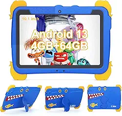 C idea Tablet infantil Android 13, tablet de 10,1 polegadas para crianças, tablet infantil de 4 GB de RAM + 64 GB de ROM (1 TB TF), tela IPS FHD, IWAWA pré-instalada, bateria de 6000 mAh, WiFi 5G |