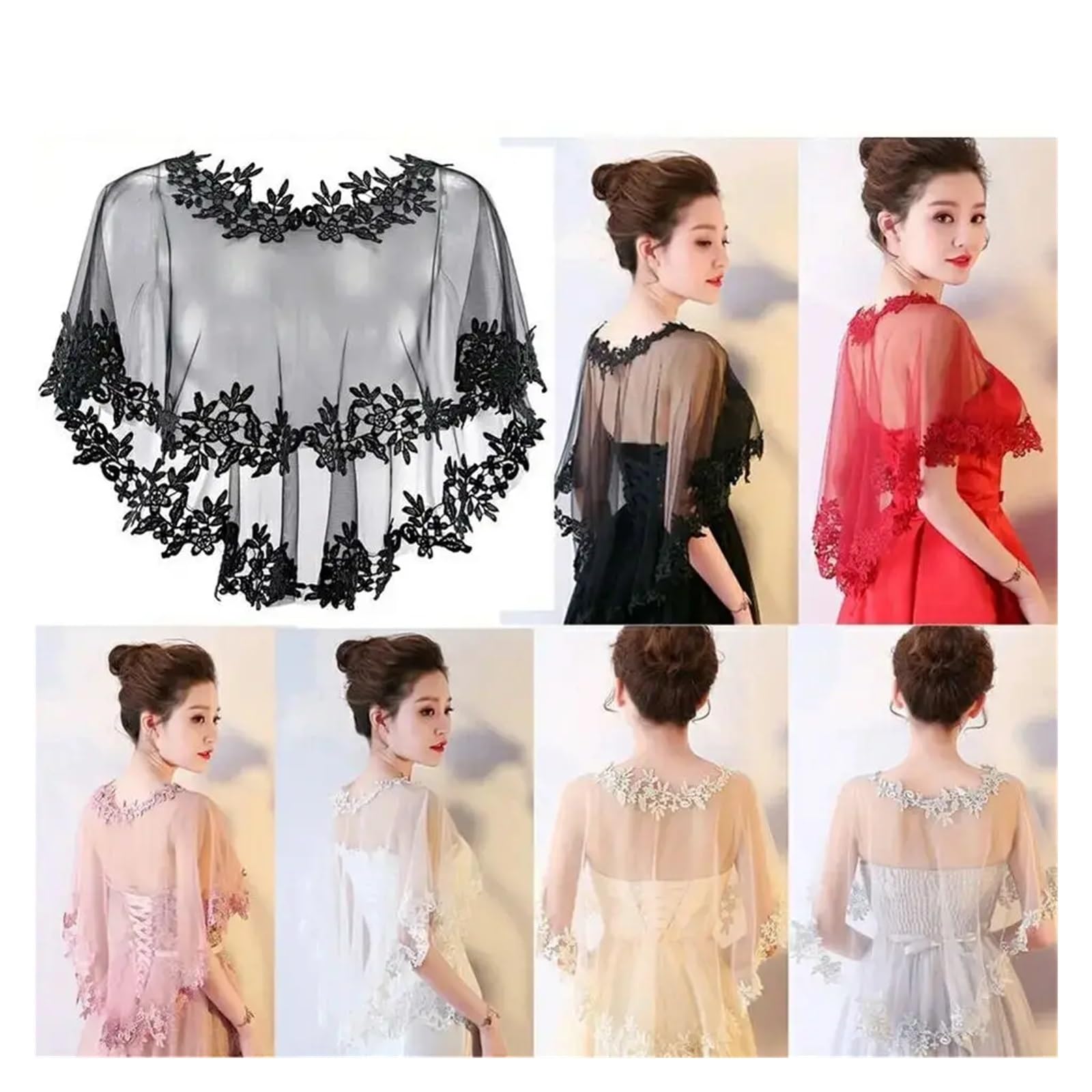 Boda Estola Chal de encaje informal for mujer, for fiesta, novia, boda, vestido noche, estilo capa, chal gasa transparente ligera para novia, cosplay, reunión, cita