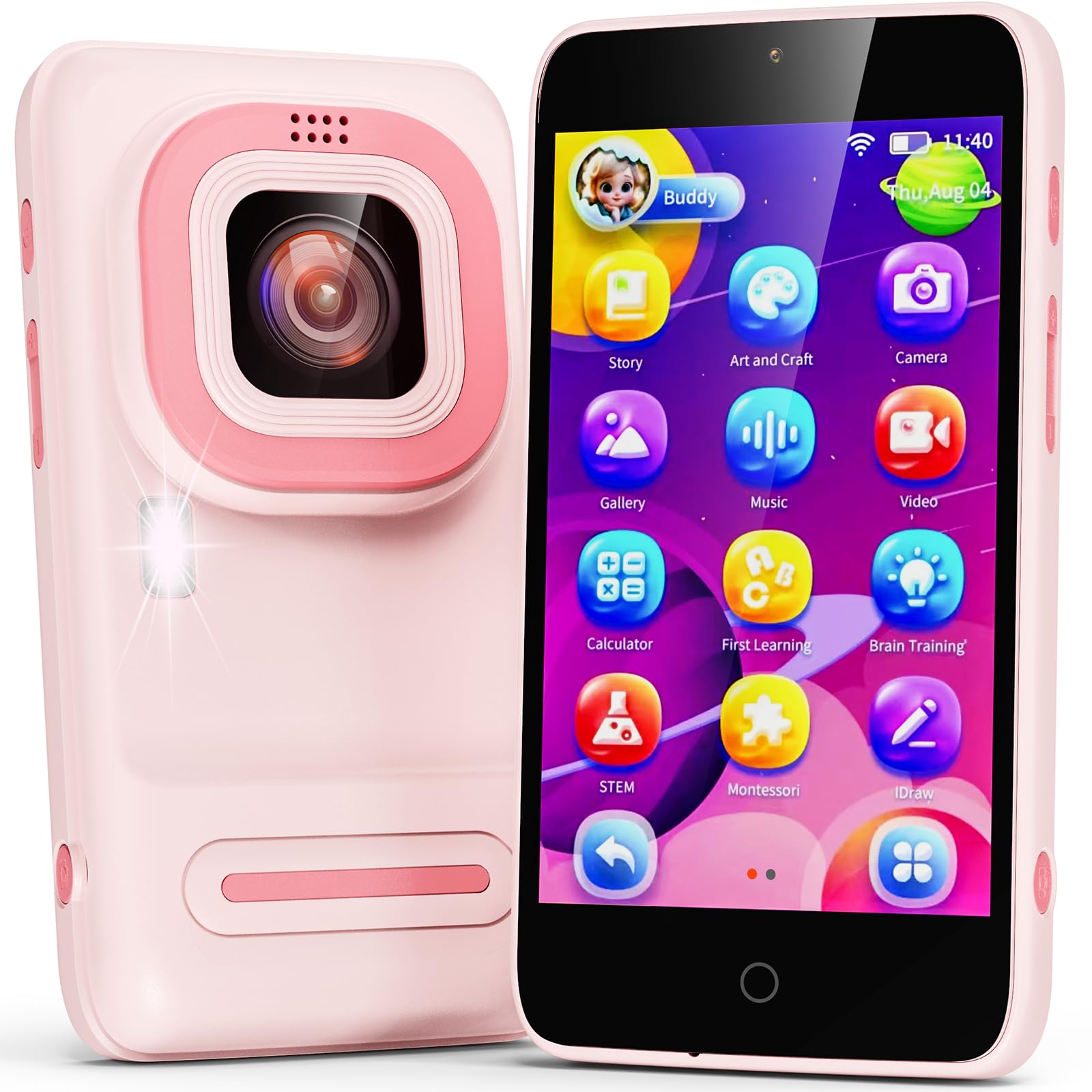Ashfly Telefono per Bambini- Cellulare Giocattolo da 3,97" con Doppia Fotocamera, Telefono Giocattolo da 8 GB Con Oltre 200 STEM Giochi Educativi, Adatto a Bambini di 3 4 5 6 7 8 9 e 10 Anni