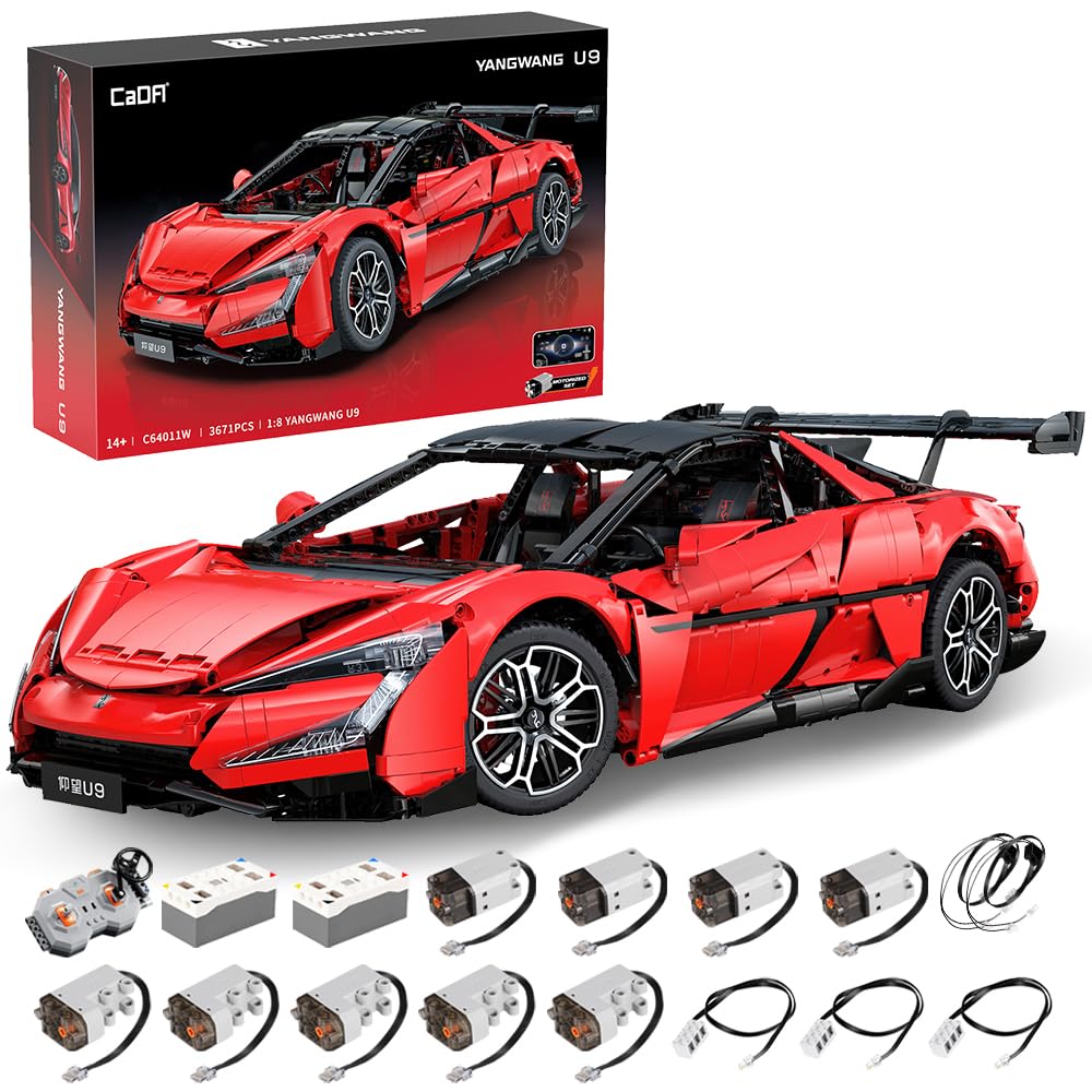 CaDA Master Yangwang U9 Super Car Brick Set, C64011W 1:8 Sports Car Building Block Kit with U-Turn Function, Dancing Building Block Model for Adults Collectors (3671PCS)