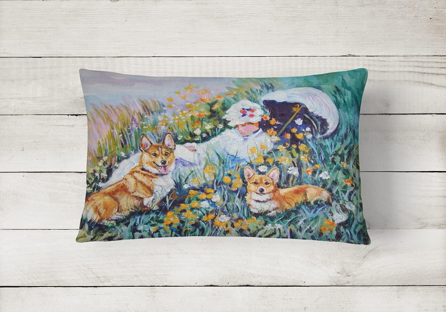 Caroline's Treasures 7324PW1216 Corgi Classics Canvas Fabric Decorative Pillow Machine Washable, Indoor Outdoor Decorative Pillow for Couch, Bed or Patio, 12HX16W