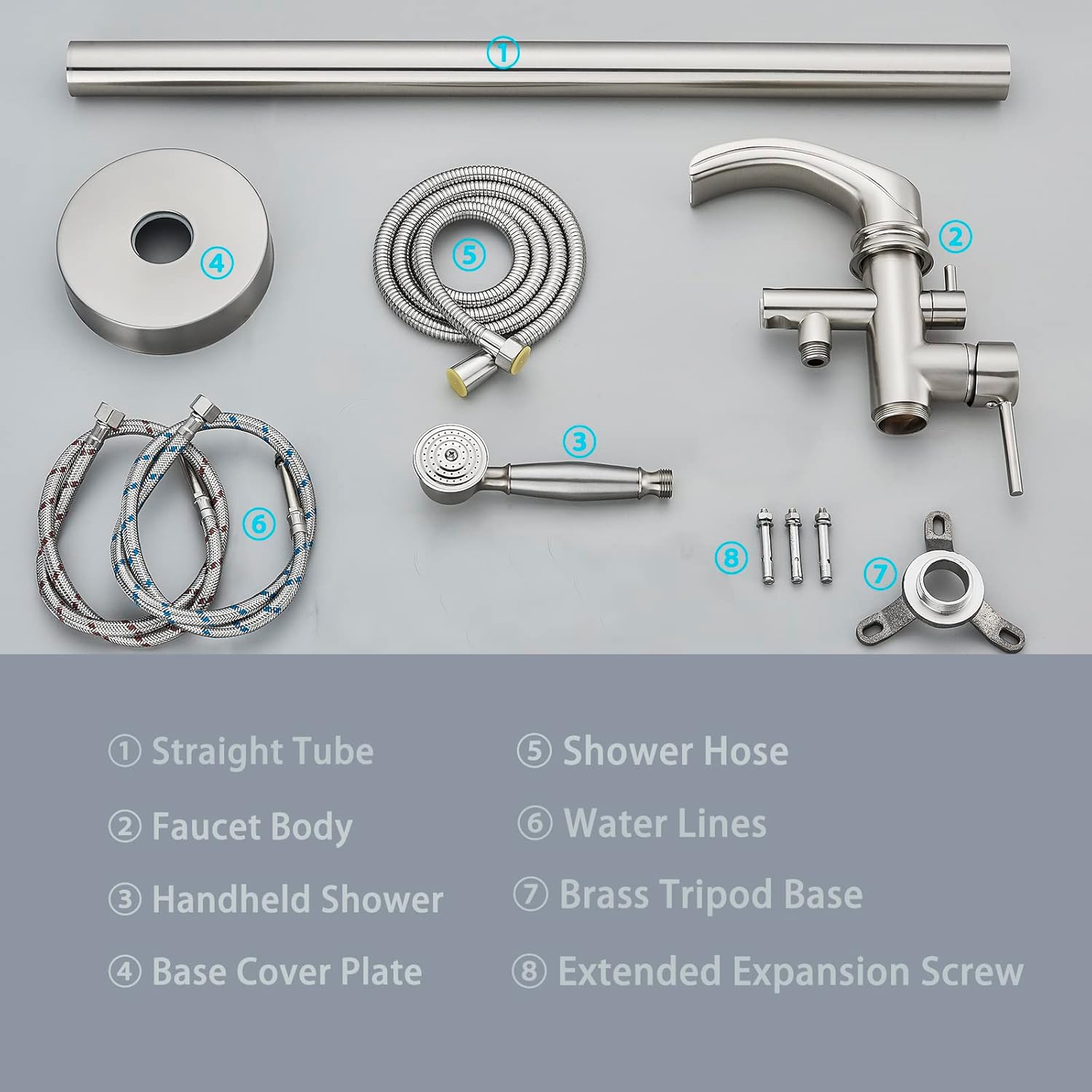 Senlesen Brushed Nickel Bathroom Single Handle Freestanding Bathtub Faucet Floor Mounted Waterfall Tub Filler with Hand Shower Set - Image 9