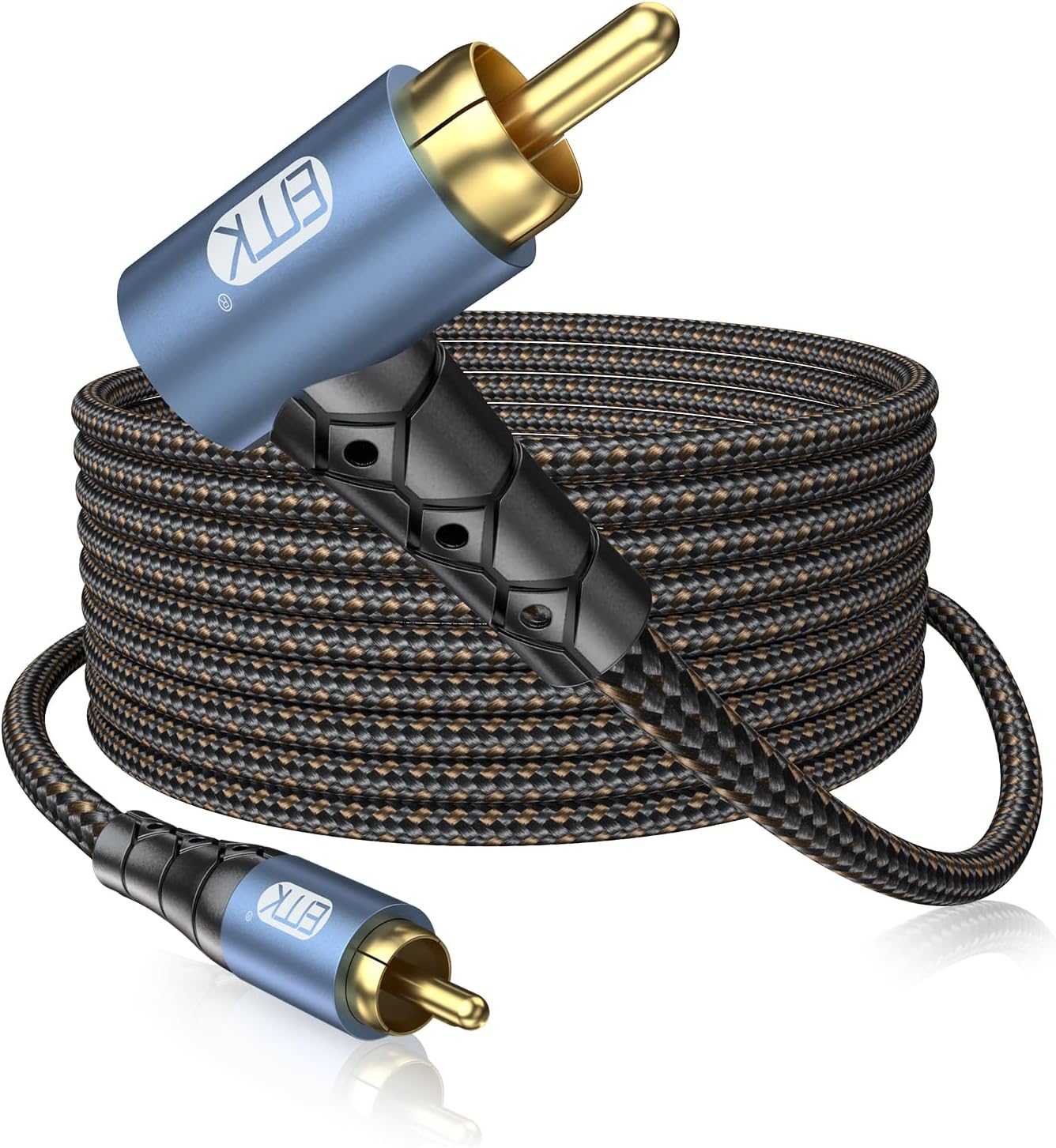 EMKRCA Subwoofer Cable 90 Degree RCA to RCA Audio Cable 24K Gold-Plated Nylon Braided Double Shielded Digital Analogue Supports Amplifiers,Home Theater,Hi-Fi Systems,Subwoofer(25ft/8m)