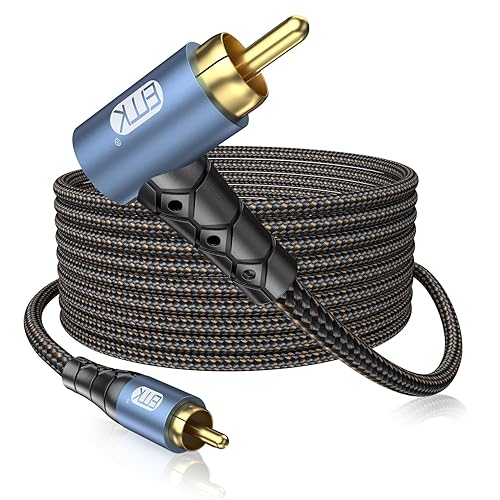 Miniatura 11 de EMK Cable de subwoofer RCA de 90 grados, cable de audio RCA a RCA, de nailon chapado en oro de 24 quilates, trenzado de doble blindaje, analógico