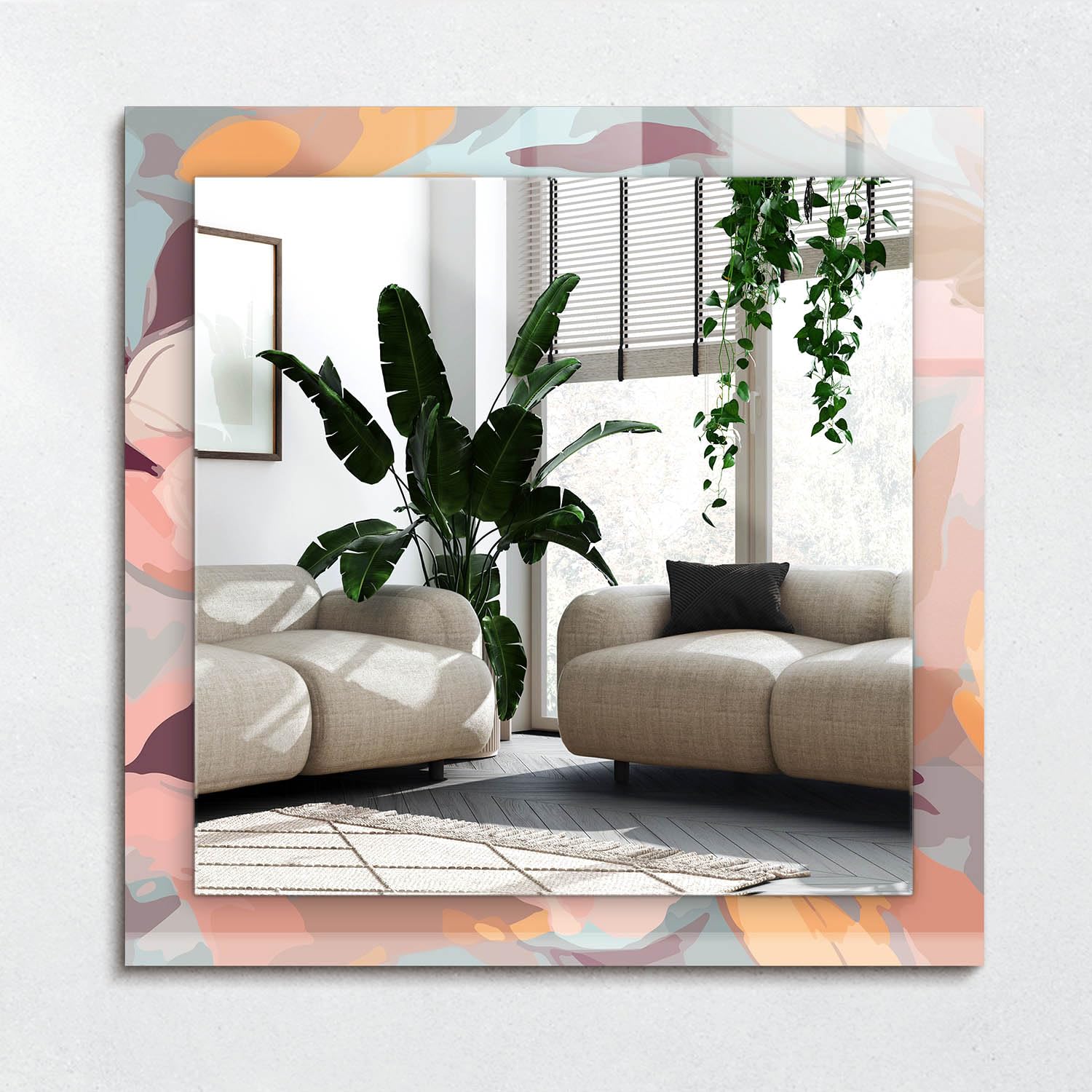 Miroir de salle de bain 60x60 cm imprimé pour agrandir une pièce sombre avec douceur