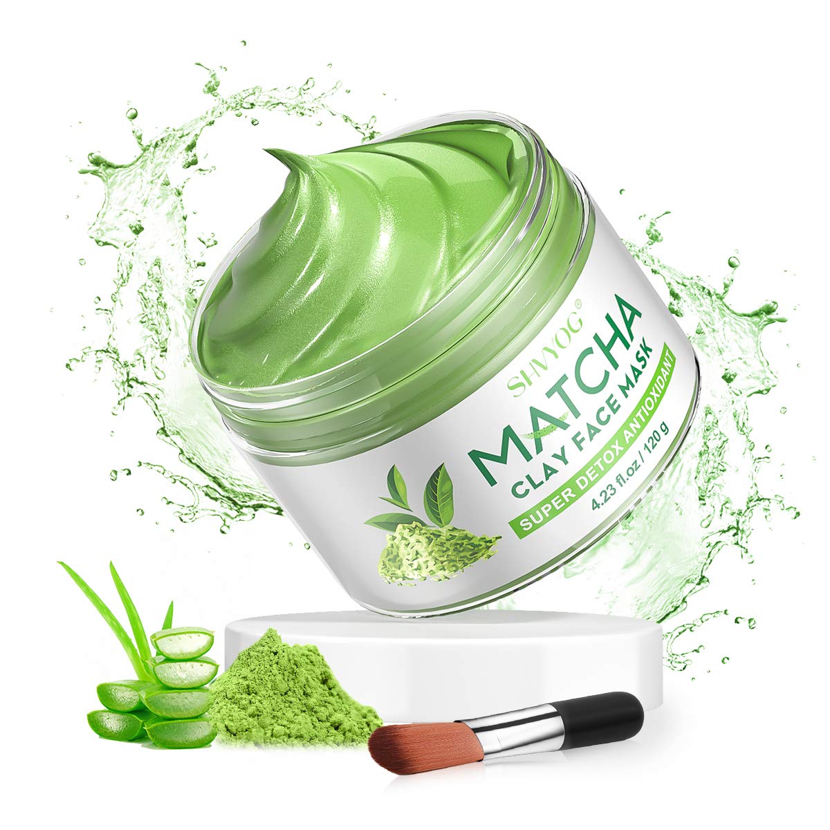 SHVYOG Green Tea Matcha Clay Face Mask, Skin Care Antioxidant Detox Face Mask with Volcanic Mud, Deep Cleansing & Moisturizing & Hydrating Facial Mud Mask for Acne, Blackheads, Pores, Wrinkles
