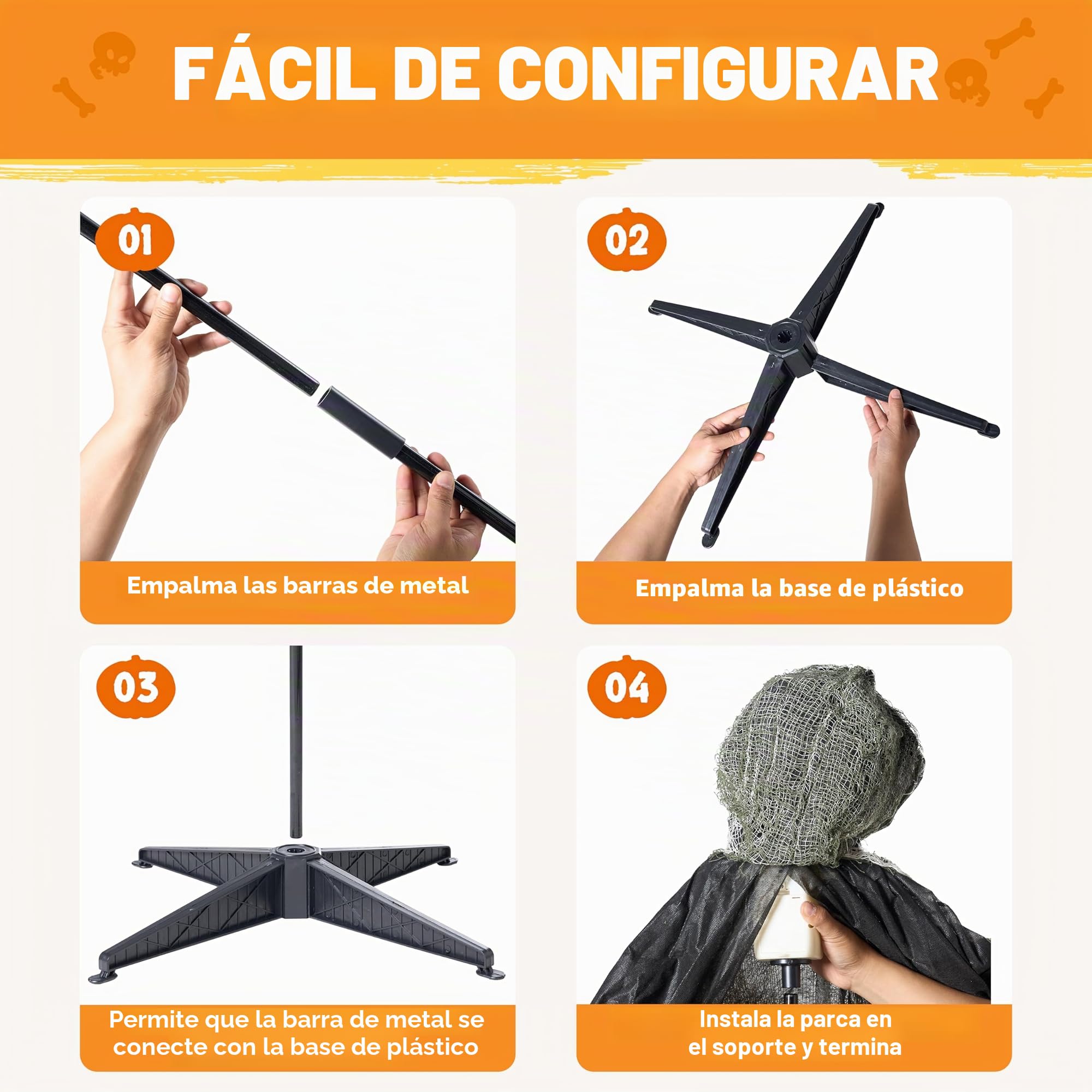 JOYIN Decoración de Halloween de 175 cm con Cadena, Esqueleto de tamaño Real con Ojos iluminados y Sonido Espeluznante (Sonido Activado) para Halloween casa embrujada decoración de