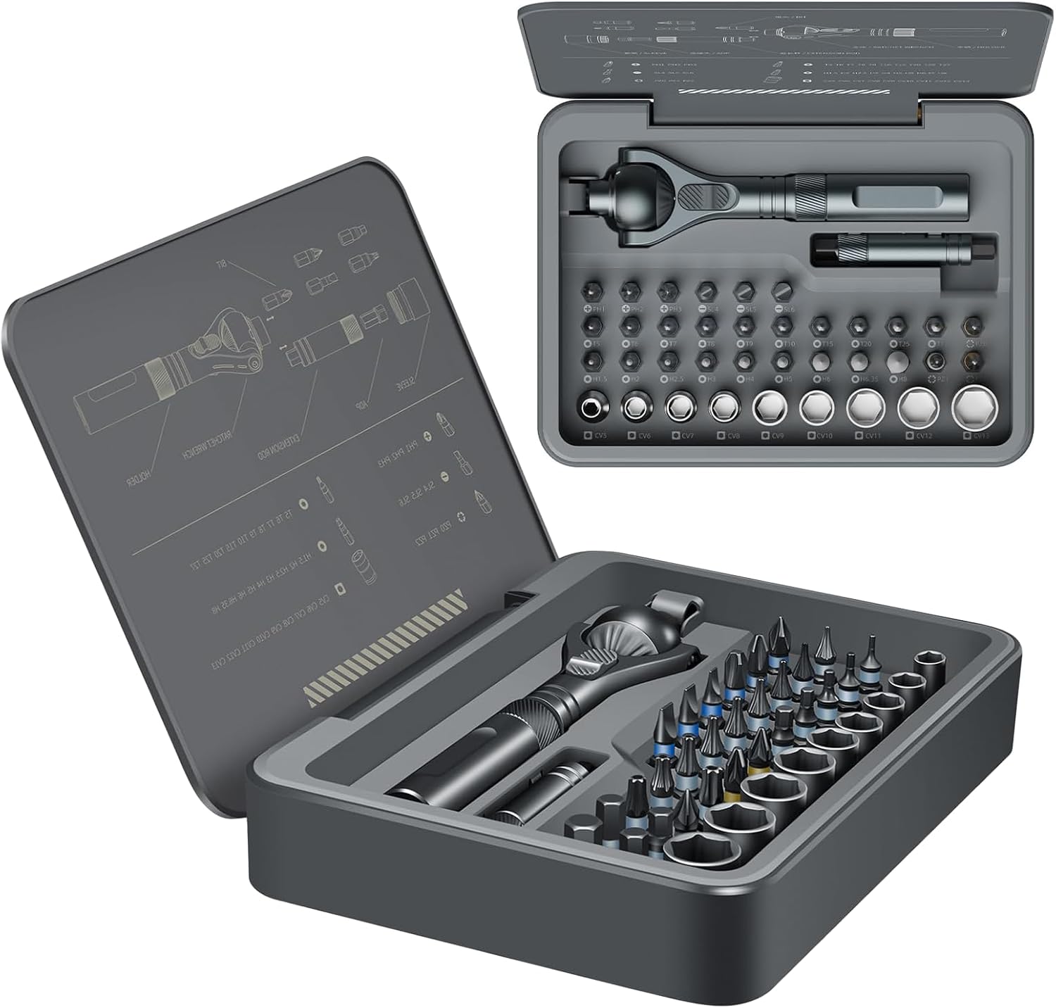 Magnetic Screwdriver Set​ | 40-in-1 ​Ratchet Screwdriver Set​ with 180° Ball-Joint Handle & Ergonomic Grip - Durable & Portable Repair Tool Kit for Electronics, Bikes, Watches
