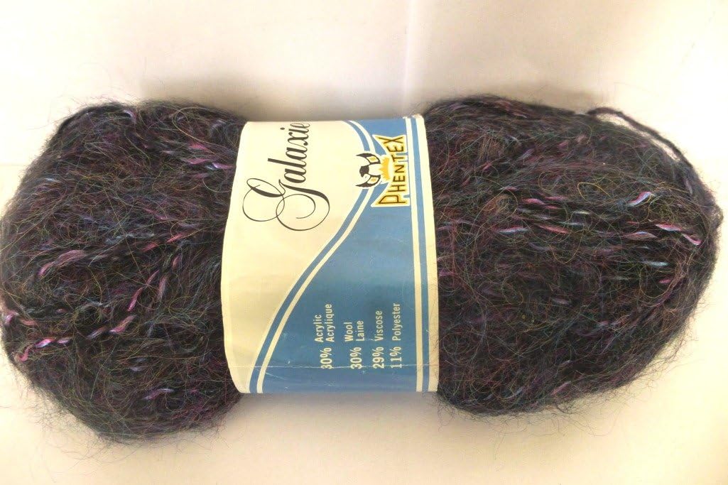 Carbon (Charcoal Black with Blue and Pink Highlights) Phentex Galaxie Knitting and Crochet Yarn - 102 Yards