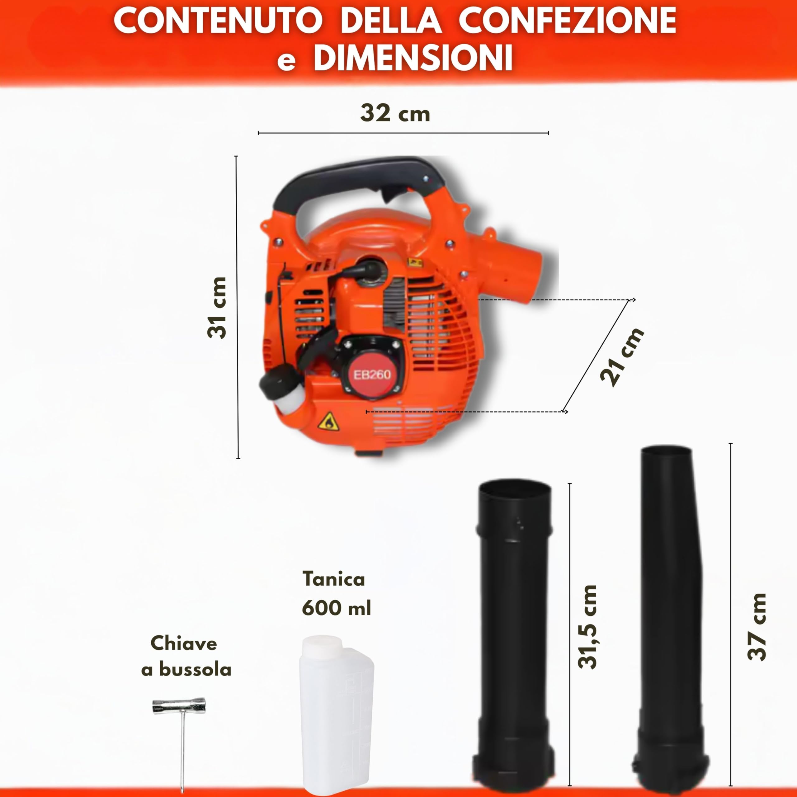 CLICLED Soffiatore a Scoppio Motore Benzina 26cc 2 Tempi per Pulizia Giardino Vialetti Foglie e Detriti Attrezzo da Giardinaggio EB260