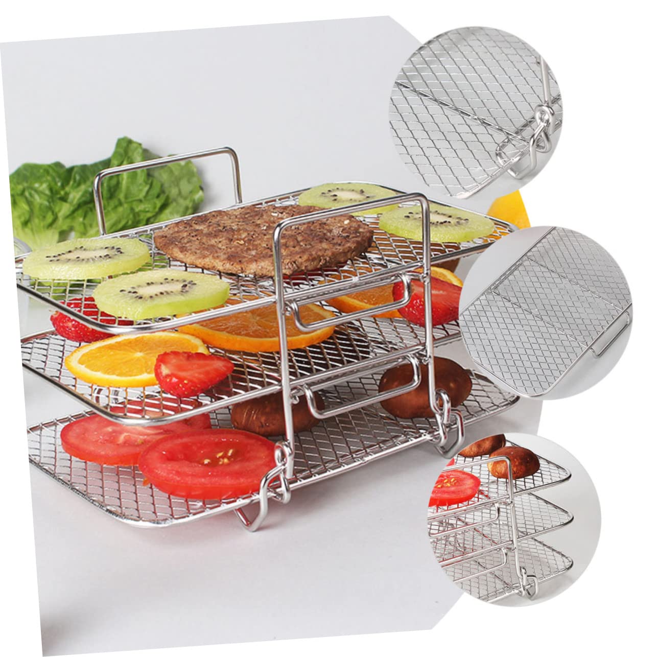 Homoyoyo Supporto Per Grigliare Acciaio Inossidabile Per Friggitrice Ad Aria Rack Tre Strati Per Deidratazione e Cottura Rapida Accessorio Pratico Per Cucina