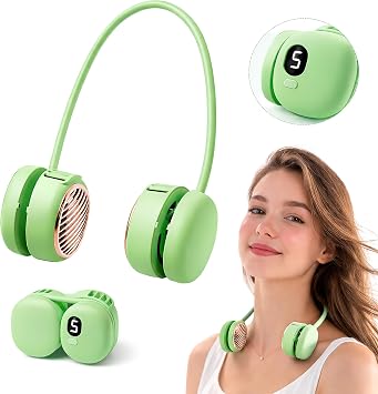 Portable Neck Fan, Hands Free Wearable Personal Fan with 5 Speeds, Rechargeable Foldable Cooling Fan, 360 Adjustable Lightweight Fan for Travel, Home, Office, Outdoor, Green