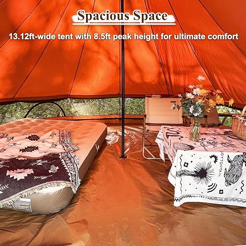 Miniatura 5 de TOMOUNT Tienda de campaña de lona con gato de estufa, uso para 4 a 6 personas con malla ventilada de 360, diámetro de 13.1 pies para camping