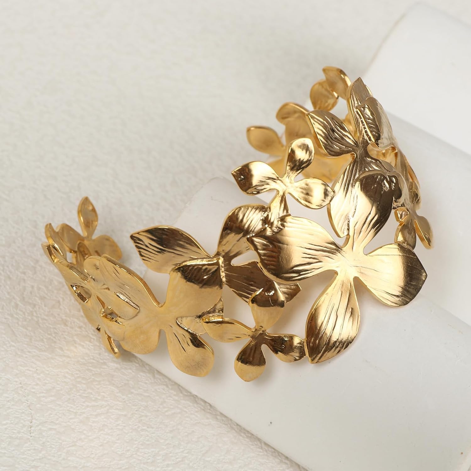 18k Gold Plated Adjustable Cuff Bracelets Personalized Open Wide Leaf Natural Stone Cuff Bangle Buckle Bracelet Jewelry Birthday Valentine's Day Gift for Women - Image 7